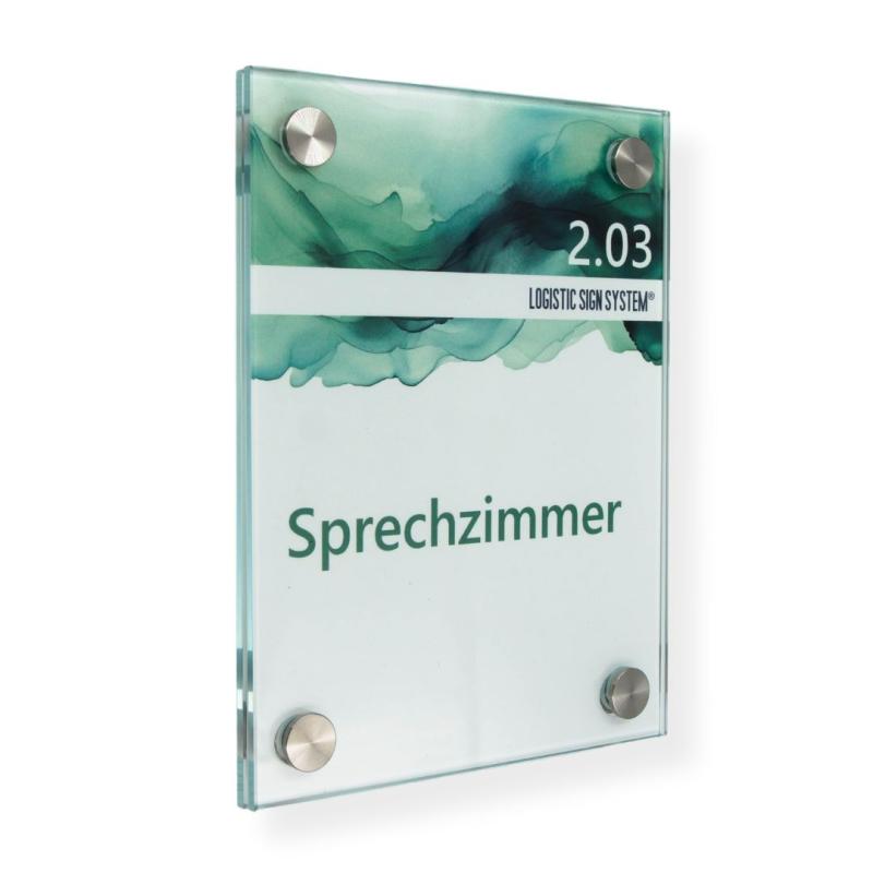 Tuerschild VITRUM B aus Glas fuer Buero Vitrum B 130 170 mm